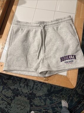 Gray Athletic Fleece Shorts with Brooklyn New York Print